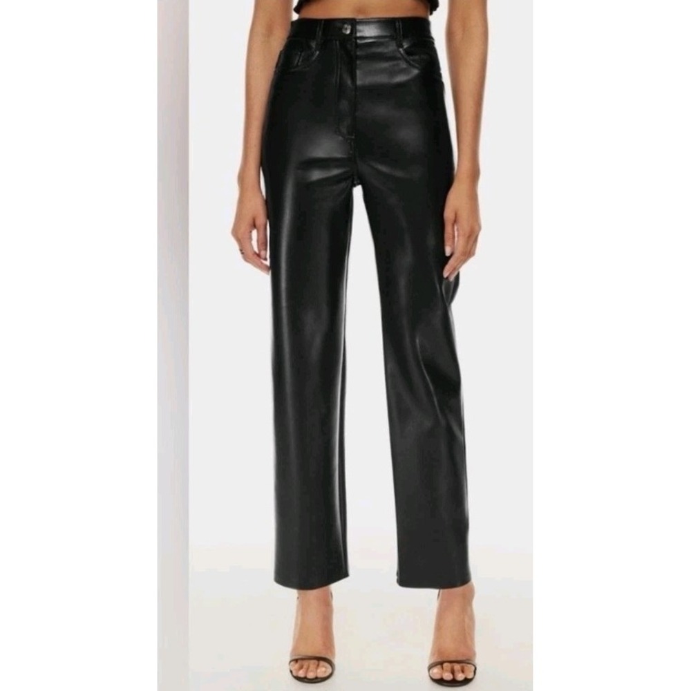 NWT Aritzia Wilfred Melina Vegan Leather Pants Black 6 High Rise Straight Leg